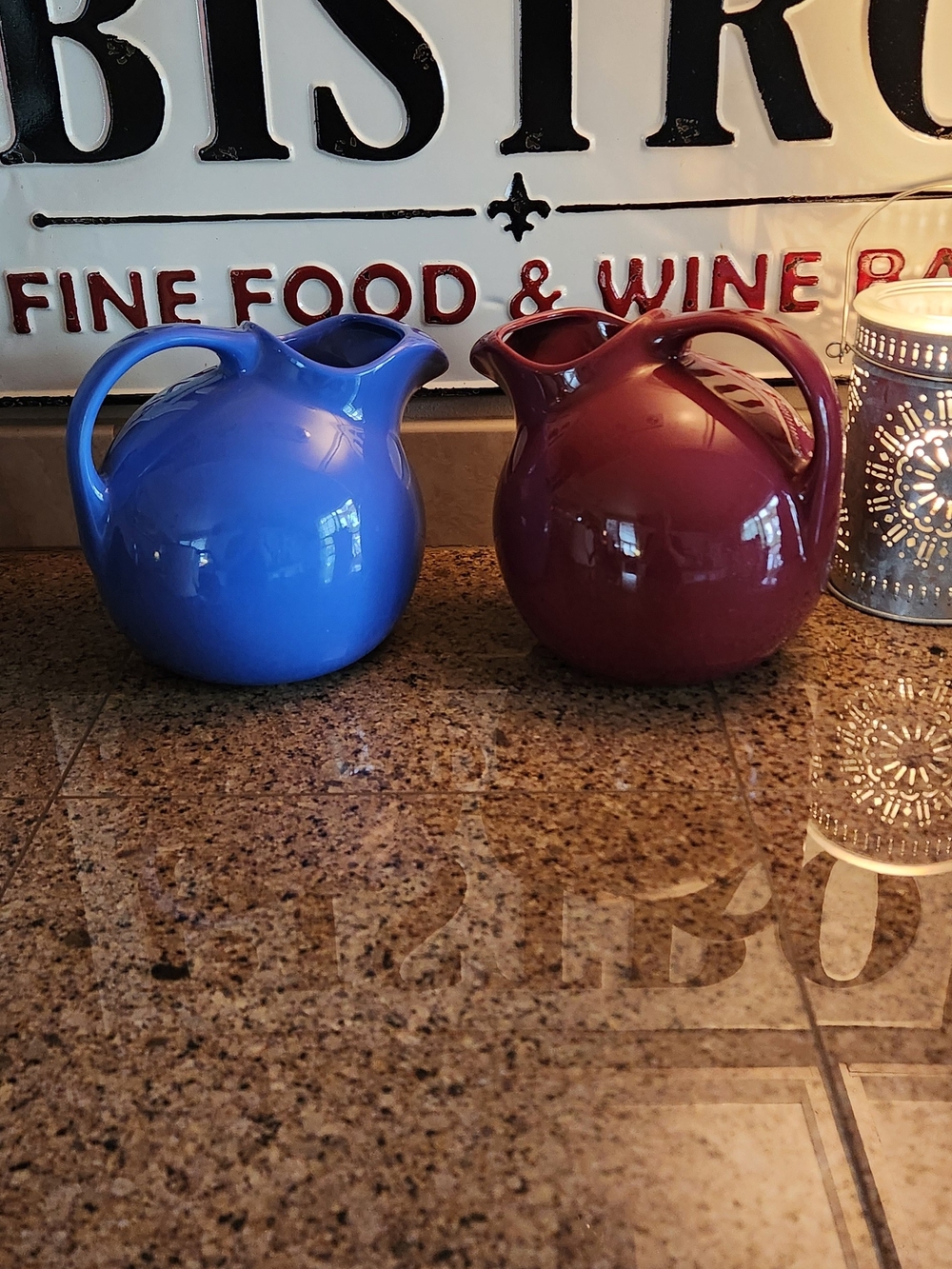 Blue and Burgundy Ceramic Pitcher Set - Home Accents